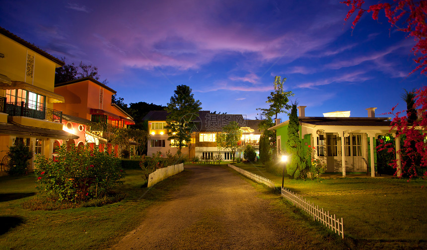 意大利家庭风格树叶花园生长叶子植物村庄房子酒店天空日出图片