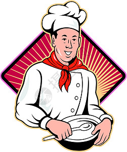 烹饪厨师贝克混合碗碗卡通艺术品面包师插图男人钻石工人男性勺子背景图片