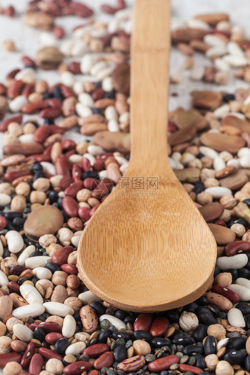 混合豆类食物维生素扁豆营养生物勺子饮食豆子图片