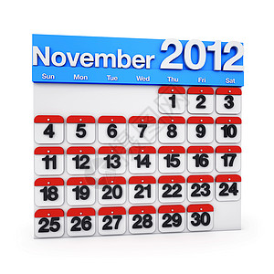 2012年11月日历红色黑色蓝色背景图片