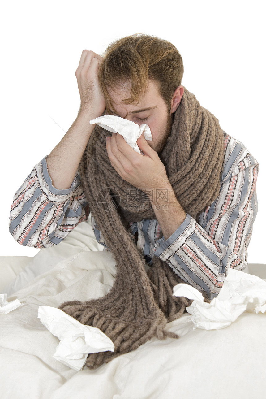 卧床时有流感和头痛的伊尔曼人图片