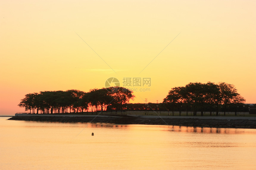 密歇根湖剪影树木天空图片