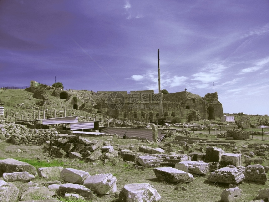 土耳其希拉波利斯古老的两栖剧院火鸡旅行建造废墟地标古物历史性考古学建筑学古董图片