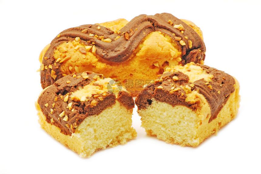巧克力和香草蛋糕棕色装饰庆典糕点白色面包餐厅盘子糖果小吃图片