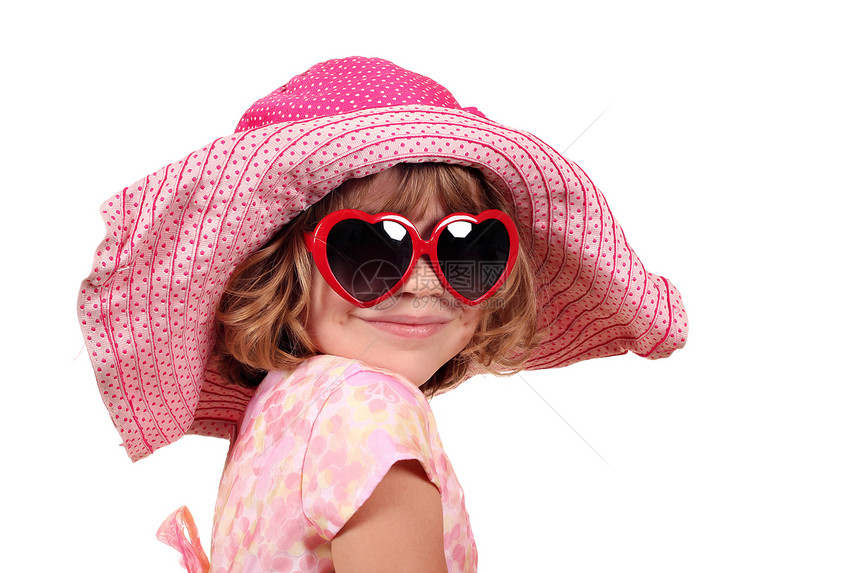 带着帽子和太阳眼镜的小女孩肖像图片