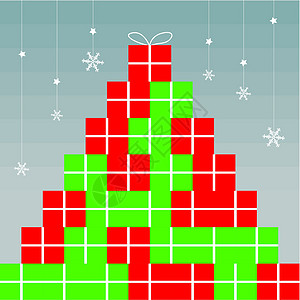 圣诞节和新年礼品箱设计生日惊喜礼物绿色派对艺术卡片幸福盒子星星背景图片