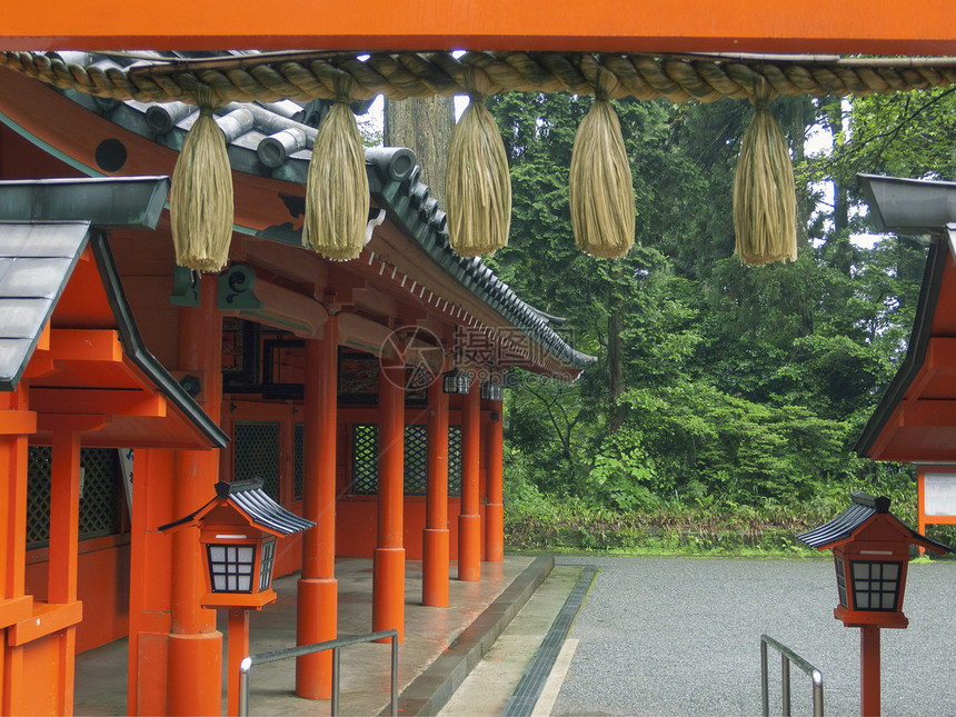 日本寺庙叶子灯笼季节文化柱子后院石头公园院子花园图片