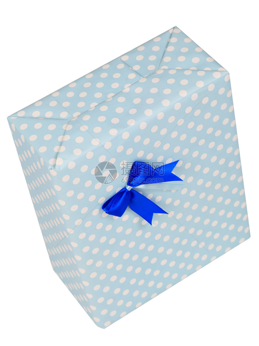 礼品盒包装展示丝带蓝色白色线条惊喜面体礼物图片