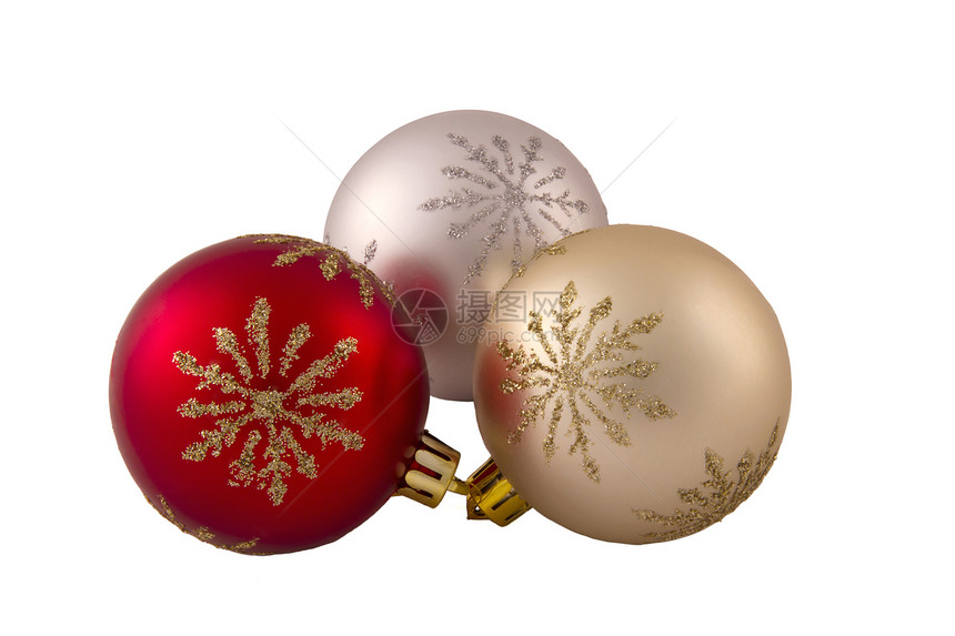 圣诞节装饰球金子绘画白色雪花红色图片