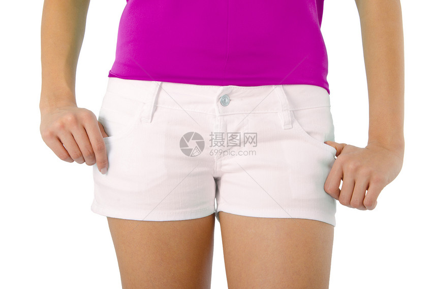 白色上孤立的短裤女性女士蕾丝纺织品内裤棉布服装运动裤子衣服图片