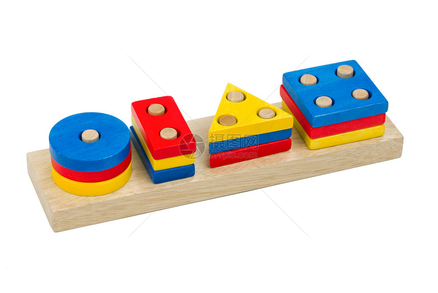 白色上孤立的多彩多色多米诺木制玩具操场立方体童年蓝色盒子婴儿几何学幼儿园孩子学习图片