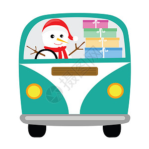 雪人和礼品幸福问候语插图节日礼物背景图片