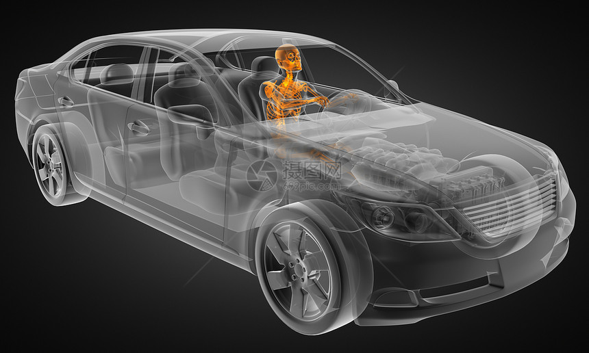 带有驱动器的透明汽车概念放射科曲线跑车力量轮子车轮引擎车辆奢华骨骼图片