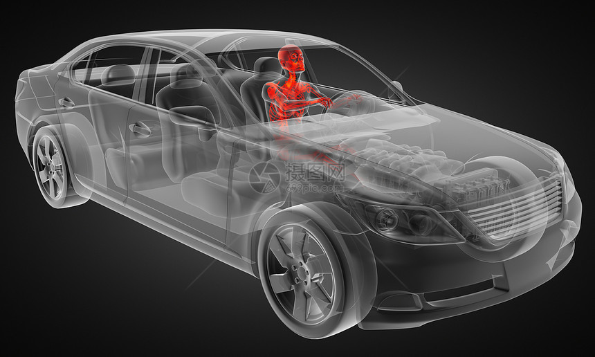 带有驱动器的透明汽车概念跑车引擎奢华速度车轮涡轮x光骨骼力量创伤图片