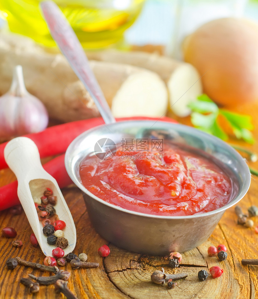 番茄酱胡椒食物宏观香料种子辣椒烹饪市场厨房食品图片