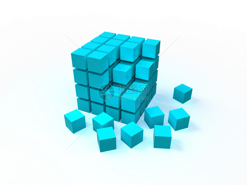 四轮驱动 4x4 蓝色障碍立方体从白色背景隔离的街区组装渲染盒子商业正方形创造力标识项目合作成功公司图片