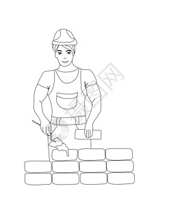 建筑工在工作 泥瓦匠是铺砖的插画