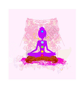 斯克拉德瑜伽莲的姿势 有彩色查克拉点的帕德马萨纳太阳瑜伽身体活力精神呼吸美丽康复冥想女性插画