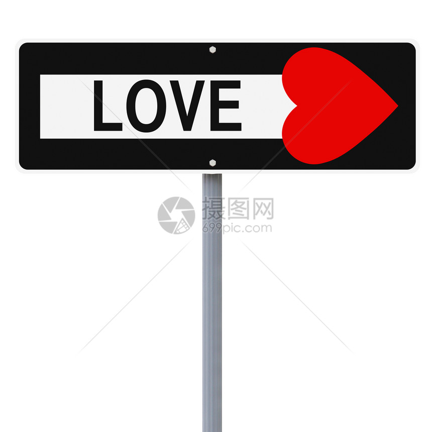 通往爱之路警告标志指示牌路标概念白色交通红色指导图片