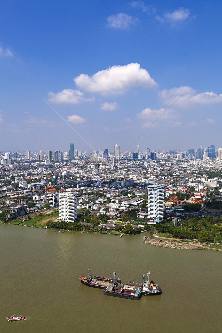 泰国曼谷市的景光泰国河川城景观建筑学城市基础设施建造天际酒店天空交通首都图片