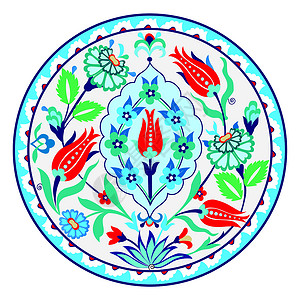 桌巾土耳其陶瓷花卉矢量海报装饰圆形装饰品文化模式形状图案插画