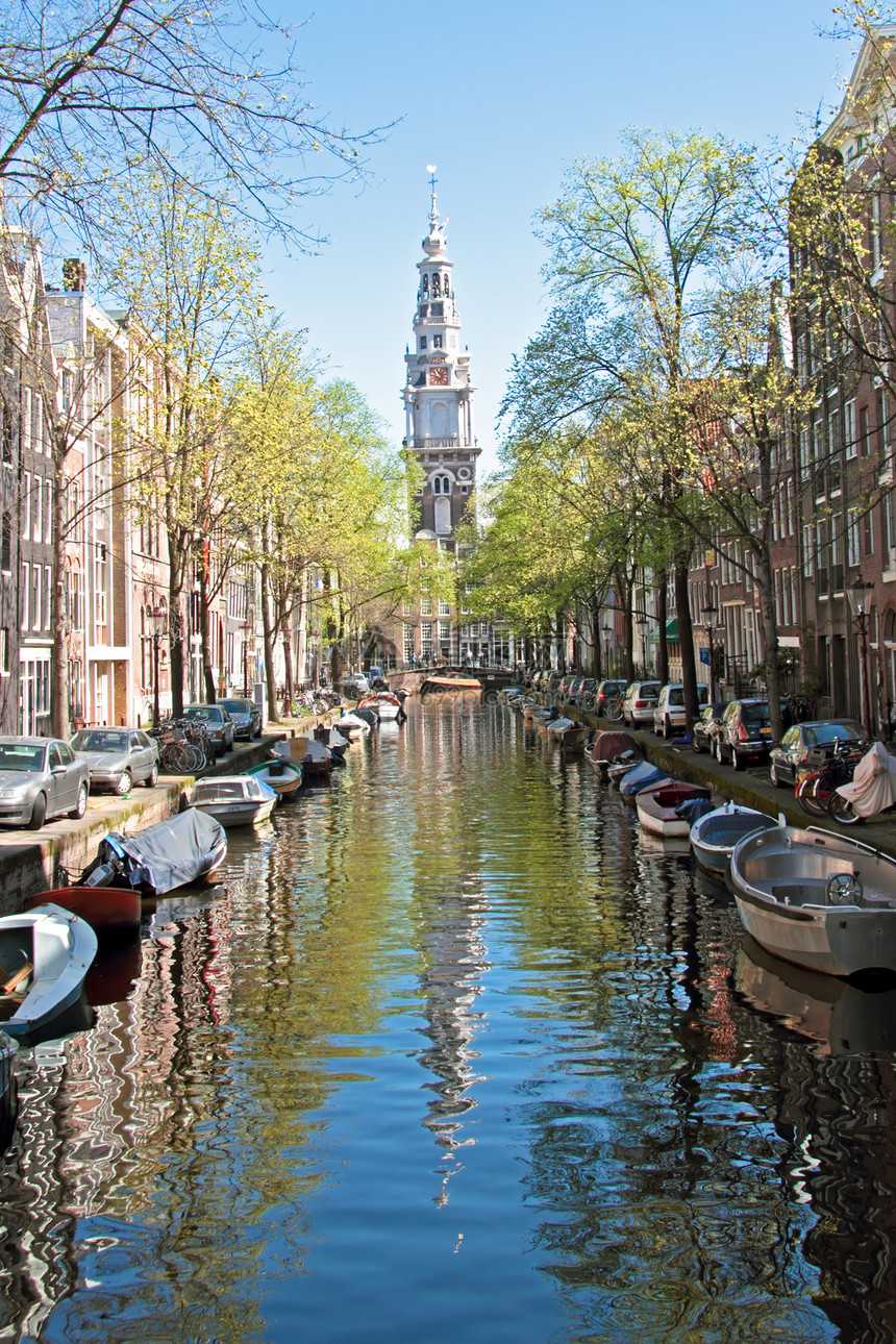 荷兰阿姆斯特丹市风景来自荷兰阿姆斯特丹历史运输教会特丹房子地标运河建筑建筑学图片
