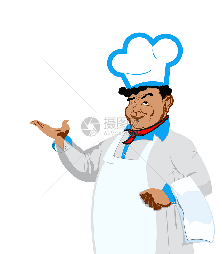 有趣的快乐的厨师午餐首席微笑早餐酒馆成人职业蓝色面包师厨房图片