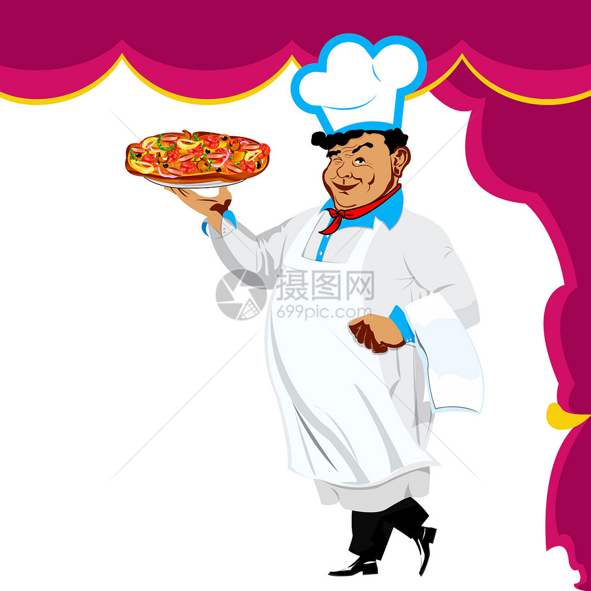 有趣的厨师和意大利比萨饼食物面包小酒馆职业早餐老板商业面包师菜单餐厅图片