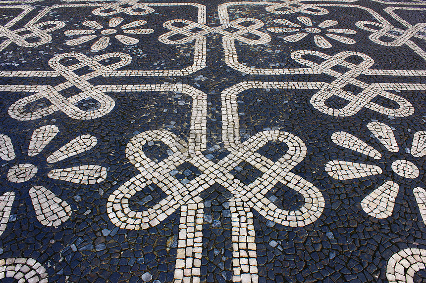 卡拉卡达波图古萨 葡萄牙海浪白色黑色石头路面街道人行道鹅卵石手工正方形图片