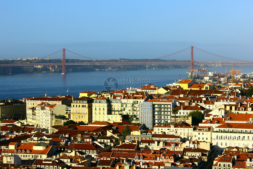 Baixa和Tagus桥 葡萄牙里斯本假期跨度旅游海洋城市街道文档日出国王旅行图片