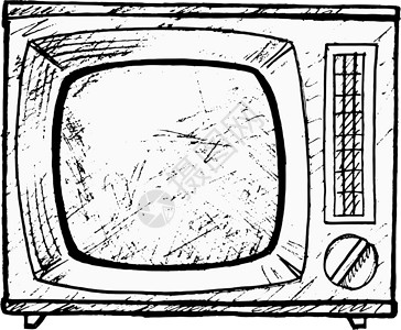 黑白电视机古电视机复古视频草图正方形电气阴极按钮插图古董历史插画