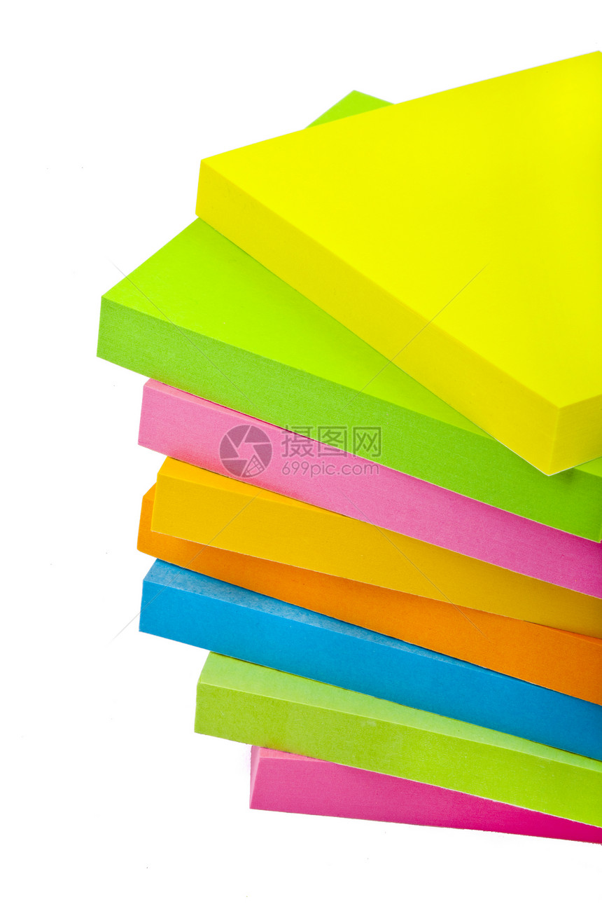 粘贴笔纸堆叠商业软垫黄色蓝色办公室补给品空白绿色橙子白色图片
