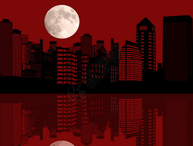 城湖红夜城商业黑色土地城市建筑插图天际生活反射全景设计图片