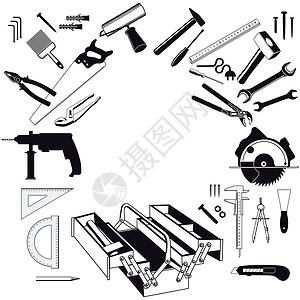 手动工具工具维修木工测量销钉建筑扳手机械画家钻头螺丝刀插画