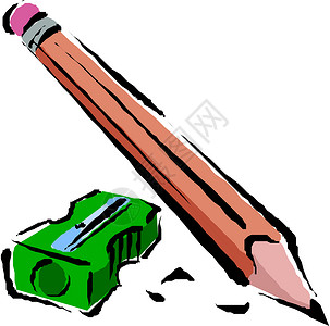 磨刀器钢笔和磨刀工具木头锐化剥皮铅笔配饰石墨刀刃插画