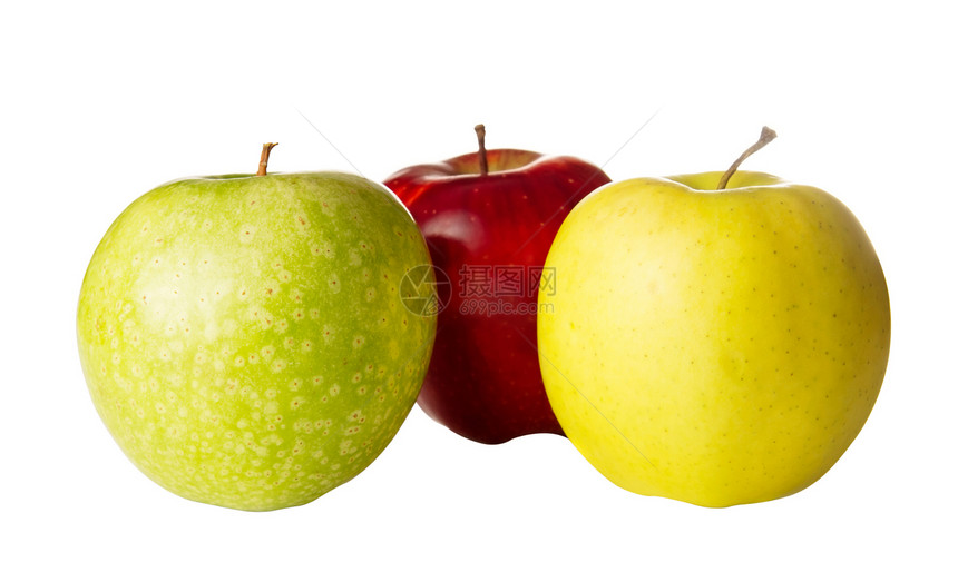 三色苹果黄色水果红色食物图片