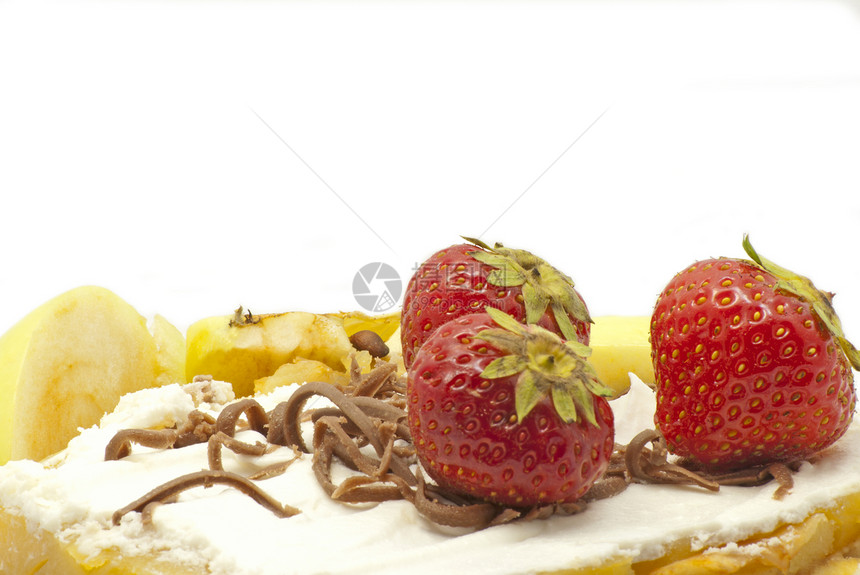 苹果和草莓蛋糕小吃蛋糕烘烤饮食糖果巧克力白色水果糕点甜点图片