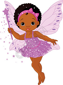 黑色翅膀素材可爱的小婴儿仙女插画