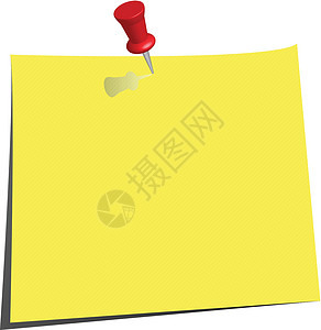 红色图钉横幅笔记纸 金黄色白色备忘录横幅立方体公告记事本别针纸板文档红色插画