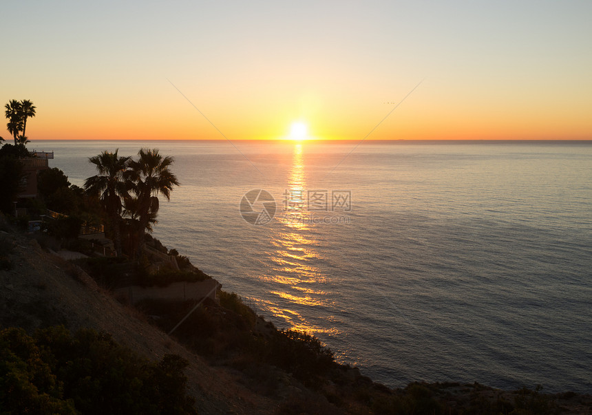 地中海日出水平日落支撑阳光海洋海岸海滩图片