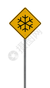 菱形标志孤立的黄色驾驶警告警示牌雪片背景