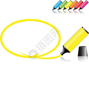 黄色标记带有以不同颜色选定区域的标记笔的符号设计图片