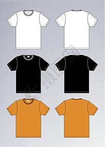 黑色t恤素材白 黑 黑 橙 T恤衫设计模板前背店铺白色照片衬衫男人袖子身体坡度空白运动插画