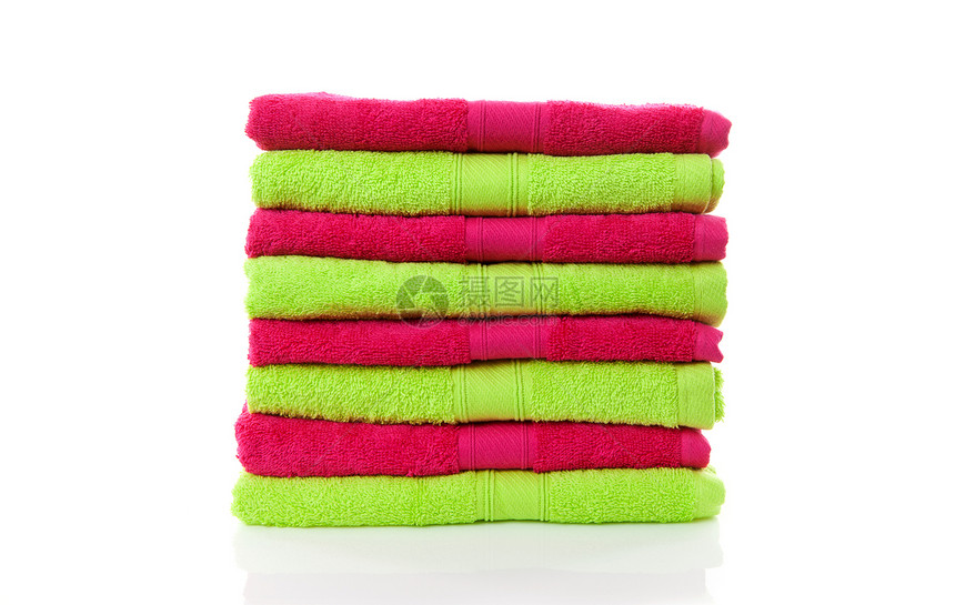 绿色和粉色毛巾洗衣店浴室折叠图片