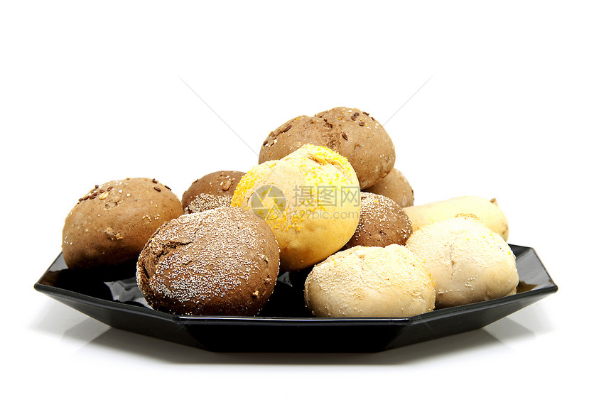 盘子上装着新鲜烤面包包棕色种子食物午餐早餐面包谷物馒头图片