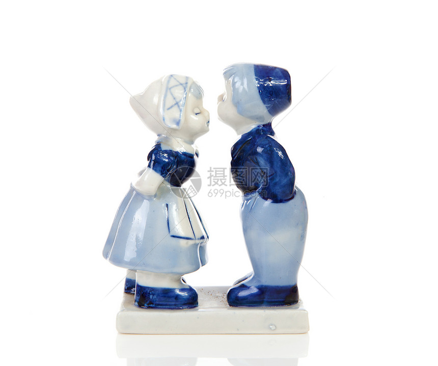 典型荷兰文纪念品场景女士文化釉面陶瓷陶器夫妻木屐衣服蓝色图片