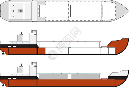 租船装有货舱详细资料的货船插画