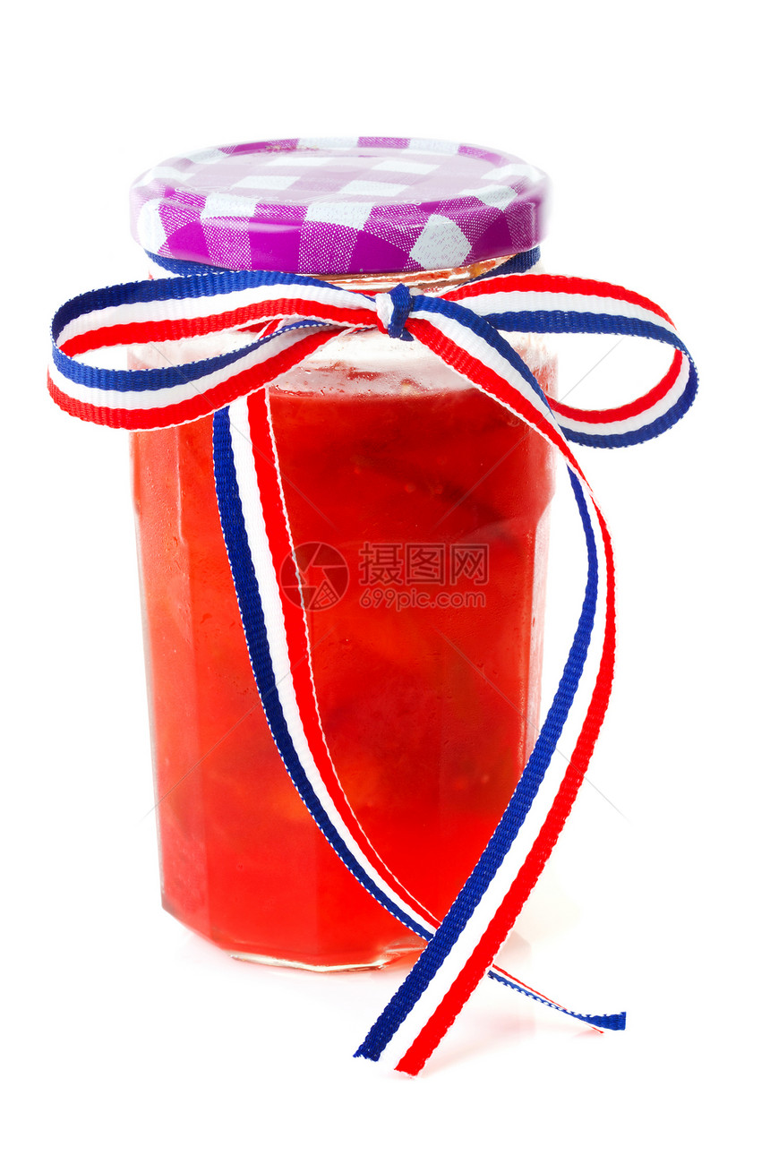 梅子罐果酱丝带李子红色玻璃产品食物早餐瓶子水果图片