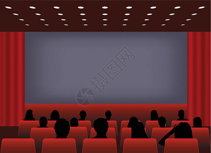 电影舞台电影放映奢华礼堂屏幕人群座位绘画风景照片时间景观插画