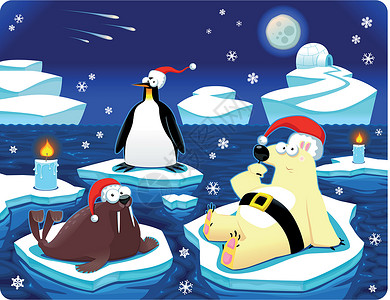 北极熊和海豹在北极的圣诞节插画
